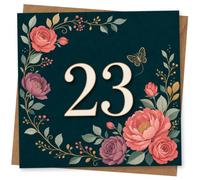 23rd Birthday Card for Her, Roses and Butterflies | Stylish 23rd card for her featuring a big 23 with roses, leafy details and butterflies on a dark backdrop.