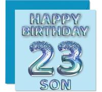 23rd Birthday Card for Son - Blue Glitter Party Balloons - Happy Birthday Cards for 23 Year Old Son from Mum Dad Parents, 145mm Bday Greeting Cards Gift