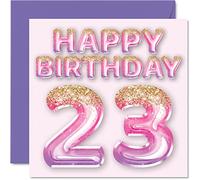 23rd Birthday Card for Women - Pink & Purple Glitter Balloons - Happy Birthday Cards for 23 Year Old Woman Daughter Sister Auntie Cousin, 145mm Greeting Cards Gift