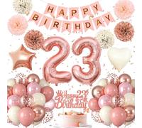 23rd birthday decoration, 23rd birthday balloon, rose gold decoration for 23 years, happy banner, pink gold balloons for girls