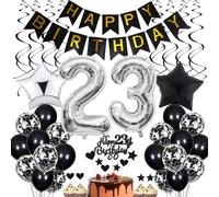 23rd Birthday Decoration - Black and White Party for Men and Women - Cake Topper for 23 Years