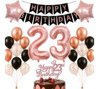 23rd Birthday Decorations Set Rose Gold Black Theme Happy Birthday Banner Balloon Decor Photo Backdrop for Women Men Adults Turning 23 Age 23 Party Supplies Celebration Decor Event Bundle Bunting Set