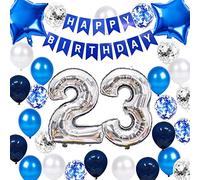 23rd Birthday Party Decoration Blue for Him, Happy Birthday Banner Blue Number 23 Birthday Star Foil Balloons Latex Confetti Balloons for Men Him 23 Years Old Birthday Supplies(23rd)