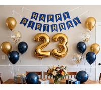23rd Birthday Party Decorations for Men, 23rd Birthday Balloons Supplies, Navy Blue Birthday Banner Gold Number 23 Foil Balloon Confetti Balloons for Him Men 23 Years Old Birthday Party(23rd)