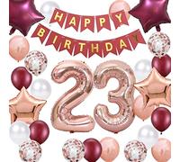 23rd Birthday Party Decorations Rose Gold for Women, Happy Birthday Banner, Number 23 Balloons, Star Foil Balloons, Confetti for 23 Years Old Celebration