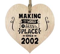 23rd Birthday Wooden Heart Plaque - Making the world a better place - Light Wood Sign Keepsake, Celebrate Birthday Nan Grandad Mum Dad, Plaque with Quotes Gifts from the Family