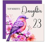 23rd Daughter Birthday Card - Purple Watercolour Bird Daughters Birthday Card for 23 Year old twenty three, twenty third