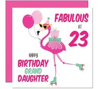 23rd GrandDaughter Birthday Card - Fabulous Flamingo - Pink Cute Granddaughters Birthday Card for 23 Year old twenty three, twenty third
