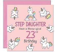 23rd Step Daughter Birthday Card - Funny Cat Cute Step-Daughters Birthday Card for 23 Year old twenty three, twenty third