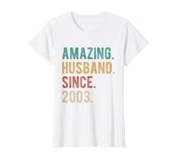 23rd Wedding Anniversary for Him Amazing Husband Since 2003 T-Shirt, Women, White, Medium