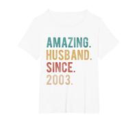 23rd Wedding Anniversary for Him Amazing Husband Since 2003 T-Shirt, Women's Plus, White, 1X