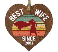 23rd Wedding Anniversary Wooden Heart Plaque - Best Wife Since 2002 - Dark Wood Sign Keepsake, Celebrate Anniversary Husband Wife Partner, Twenty-Third Anniversary Plaque with Quotes Gifts