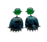23x23mm Blue Apatite Green Agate Dangle Earrings Gemstone Fashion Jewelry