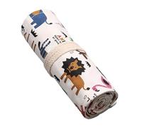 24.12.36/48 Holes Pencil Bag Rolling Pencil Case Beautiful Animal Pens Rolls Canvas Pencil Case Large Capacity Pencil Wrap Pencil Roll Bag, F, 36 Holes