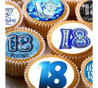 24 18th blue male style edible birthday party Cupcake Cake Toppers Wafer Rice Paper precut decoration