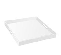 24×24 Inch Golssy White Acrylic Serving Tray with Handles Extra Large Ottoman Tray Decorative Tray Spill-Proof Coffee Table Space Saver Oversize Counter top Organizer Platter with Safe Edge