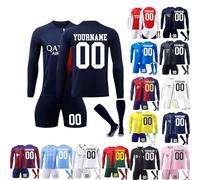 24/25/26 Home/Away Football Jerseys Shirt Kits,Personalized with Name Number Team Long Sleeves Football Uniform for Boys Girls,Soccer Boys' Training T-Shirts Shorts and Socks (Personalised Kit 7)