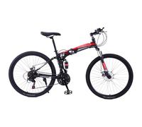 24" 26" Folding Mountain Bike with High Carbon Steel Frame, 21 Speed, Mountain Bicycle with Dual Disc Brake, Spoke Wheels, MTB Folding Bike for Men and Women B,26 inch