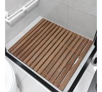 24 28 30 34 38 40 44 Inch Length Teak Solid Wood Shower Floor Mat, Large Small Square Bath Mat with Anti-slip Foot & With Center Drain Hole, for Inside Shower/Tiled (Size : 30x36