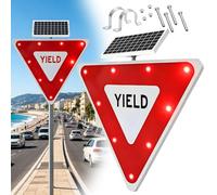 24"/28" Solar Powered LED Blinking Yield Sign, Solar Powered LED Flashing Yield Sign, Aluminum Frame, Reflective Film, for Urban Roads, Side Streets and Low-Light Conditions(24")