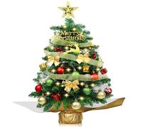 24"/2FT Tabletop Christmas Tree with 30 LED String Lights, Gold Tree Topper Star,Mini Pre-lit Artificial Xmas Tree with Hanging Ornaments for Small Space,Table Desk Home Christmas Decor