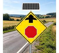 24/30" Diamond Solar LED Stop Ahead Sign, Heavy Duty Metal Frame Engineering-Grade Membrane Road Warning Sign(24")