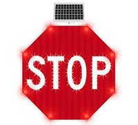 24/30 Inch Solar Powered LED Blinking Stop Sign Heavy Duty Rust-Proof Octagon Traffic Sign With High Visibility Reflective Sheeting For Construction Zone Highway Road Safety(1,30IN)