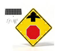 24"/30" Solar Blinking LED Stop Ahead Traffic Sign, Diamond Reflective Aluminum Illuminated Road Warning Sign, Heavy Duty IP65 Outdoor Street Safety Marker(30in)