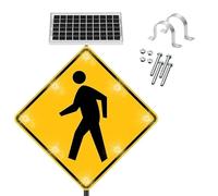 24"/30" Solar LED Flashing Pedestrian Crossing Sign, High-Visibility Traffic Street Warning, Aluminum Reflective IP65 Waterproof Street Metal Sign, for Streets and Crosswalks(30in)