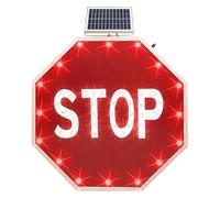 24"/30" Solar LED Flashing Stop Sign Aluminum Octagon With Engineer Grade Reflective Rust-Proof Frame & U-Shaped Clamp For Rain Snow & All-Weather Use(30")