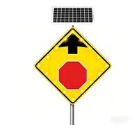 24/30" Solar LED Stop Ahead Sign, Engineering-Grade High-Strength Membrane Heavy Duty Metal Frame Road Warning Sign(24")
