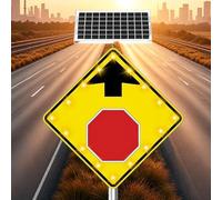 24/30" Solar Powered LED Blinking Stop Ahead Sign, Compliant W3-1 Aluminum Diamond Reflective LED Flashing Street Metal Sign, Heavy Duty, Rust-Proof Metal Frame(30in)
