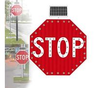 24"/30" Solar Powered LED Blinking Stop Sign, Solar LED Stop Sign, Aluminum Octagon Reflective LED Flashing Street Traffic Stop Sign, IP65 Waterproof, Reflective, Heavy Duty, Windproof 80cm(32in)