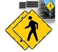 24"/30" Solar Powered LED Flashing Pedestrian Crossing Sign Engineering Grade Reflective Aluminum With High-Brightness White LEDs, IP65 Waterproof For Crosswalks Roads(2,30IN)