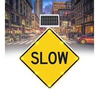 24"/30" Solar Powered Slow Warning Sign Outdoor Solar LED Slow Sign High Brightness LED Blinking Traffic Sign(30")
