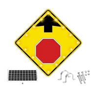 24"/30" Stop Sign Ahead, Solar Led Blinking Stop Ahead Graphic Signs, Aluminum Illuminated Light Traffic Road Warning Sign, IP65 Waterproof(24in)