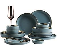 24, 32, 41 Pcs Ceramic Dinnerware Set Nordic Dark Green Bone China Tableware Creative European Ceramic Tableware with Bowl Plate,32Piece Set for 8 People