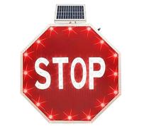 24"/32" Blinking Solar Powered Stop Sign, Led Flashing Stop Sign, Mutcd Aluminum Octagon Road Warning Traffic Street Signs Red Engineer Grade Reflective Film(24in)