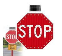 24"/32" Solar Stop Sign, Solar Powered LED Flashing Stop Sign, Aluminum Octagon Road Signs Traffic LED Blinking Street, Rust-proof Metal Frame, IP65 Waterproof, Day/Night Visibility 80cm(32in)