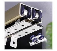 24 35 45 55 65 75 85 95" Aluminium Alloy Double Bypass Door Hardware，Top Mount HiddenTrack Rail Set，Bilateral 4-Wheel Dual Damping for 2 Doors System(Champagne,112cm/44in)