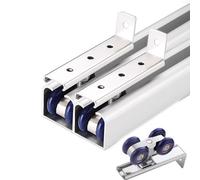24 35 45 55 65 75 85 95" Aluminium Alloy Double Bypass Door Hardware，Top Mount HiddenTrack Rail Set，Bilateral 4-Wheel Dual Damping for 2 Doors System(Silver,94cm/37in)