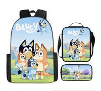 (24) 3pcs Bluey Children School Backpack Kids Casual Bag Schoolbag Lunch Bag Pencil Case Set