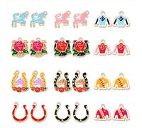24/40PCS Kentucky Derby Charms for Jewelry Making Enamel Derby Horse Riding Suit Horseshoe Charms Horse Rose Flower Pendant Charms for Bracelet Necklace Making DIY Crafts Derby Accessories Jewelry