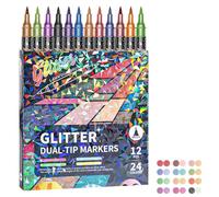 24/48/72/96 Colors Glitter Effect Brush Markers,Dual Tip Brush Glitter Marker for Doodle Writing,Create Sparkling Art Smoothly,Sparkly Markers,Smooth No Clog, No Bleed Through (24)
