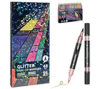 24/48/72/96 Colors Glitter Effect Brush Markers,Dual Tip Double Colours Shimmer Pens Set,DIY 2-in-1 Quick-drying Doodle Pens Set for Adult Coloring Books,Journals,Card Making & DIY Crafts (48PCS)
