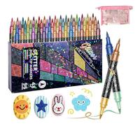 24/48/72/96 Colors Glitter Effect Brush Markers, Dual Tip Glitter Markers for Adults, Metallic Sharpie Markers, Smooth No Clog, No Bleed Through for Cards, Art Supplies, Scrapbooking (96 Colors)