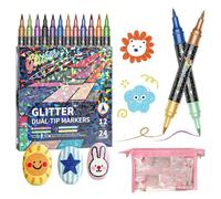 24/48/72/96 Colors Glitter Effect Brush Markers, Dual Tip Glitter Markers for Adults, Metallic Sharpie Markers, Smooth No Clog, No Bleed Through for Cards, Art Supplies, Scrapbooking (24 Colors)
