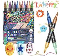 24/48/72/96 Colors Glitter Effect Brush Markers, Dual-Tip Glitter Pens Set, Metallic Pens for Scrapbooking, Colouring Pens for Adult Coloring Books, DIY Crafts, Cards & Art Supplies (24 Colors)