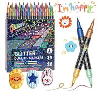24/48/72/96 Colors Glitter Effect Brush Markers, Dual-Tip Glitter Pens Set, Metallic Pens for Scrapbooking, Colouring Pens for Adult Coloring Books, DIY Crafts, Cards & Art Supplies (48 Colors)