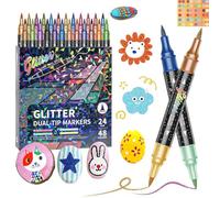 24/48/72/96 Colors Glitter Effect Brush Markers, Dual Tip Metallic Shimmer Pens Set, Professional Glitter Paint Pens Set, for Coloring, Journals, Planners, Scrap booking & Card Making (48Colors)